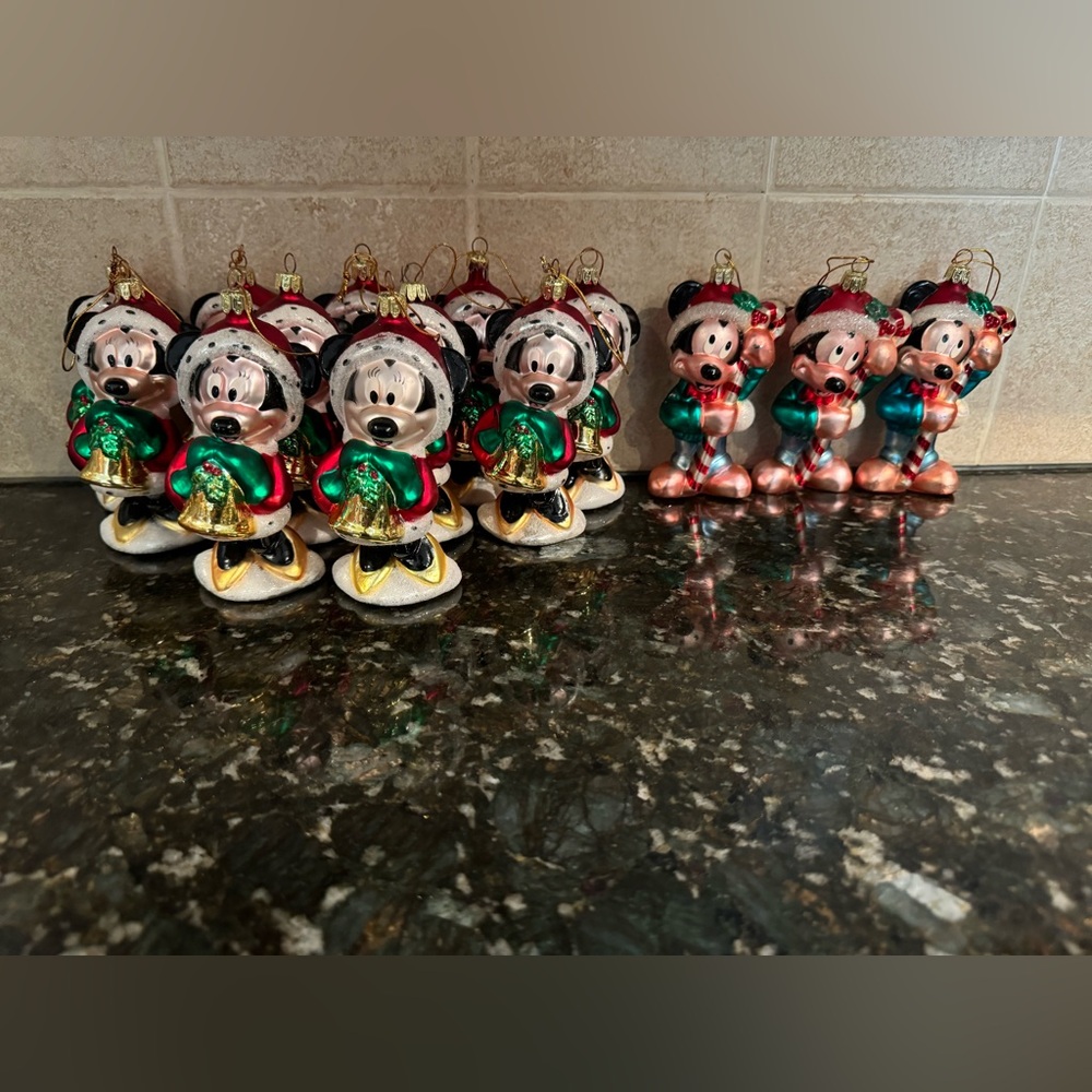 Lot Of 14 Disney Mickey &‎ Minnie Mercury Glass Christmas Ornaments 5"